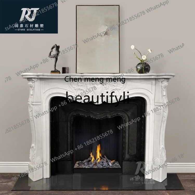 

178Marble fireplace French fireplace retro living room background wall decoration marble customization