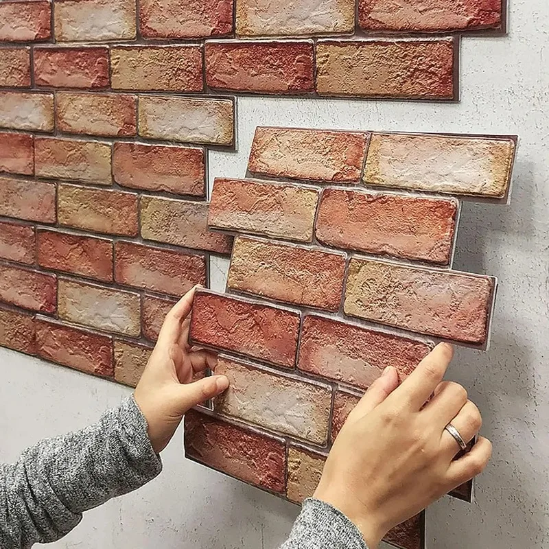 Paneles de pared 3D autoadhesivos impermeables, papel tapiz de ladrillo para azulejo de metro, pegatina Retro para chimenea de baño, 10 Uds.