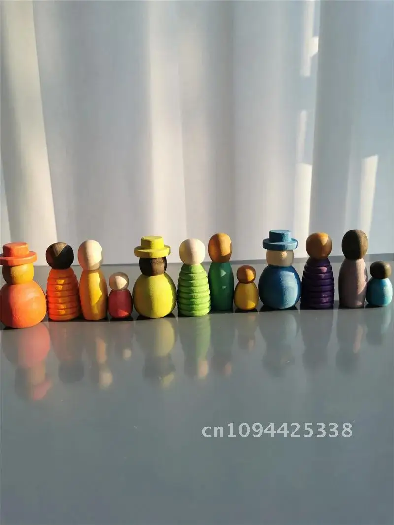 New Wooden Toys Beech Rainbow Calendar Peg Dolls Together Wizard Figurines Stacking Blocks for Kids