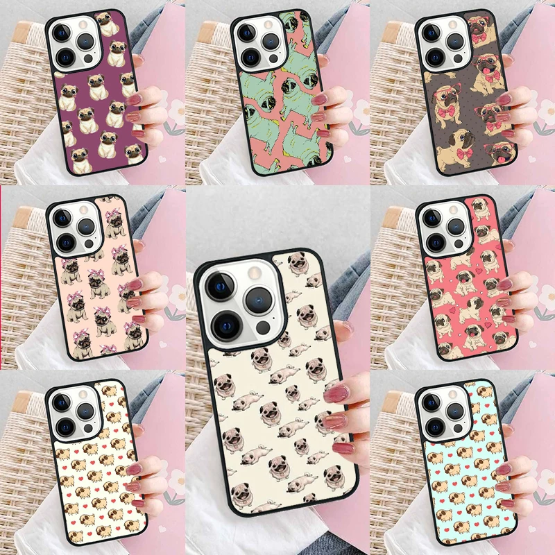 CUTE PUPPY PUG DOG MOPS Soft Phone Case Cover for iPhone 16 Promax 15 Pro 13 14 Plus 11 12 Mini XR XS MAX Coque