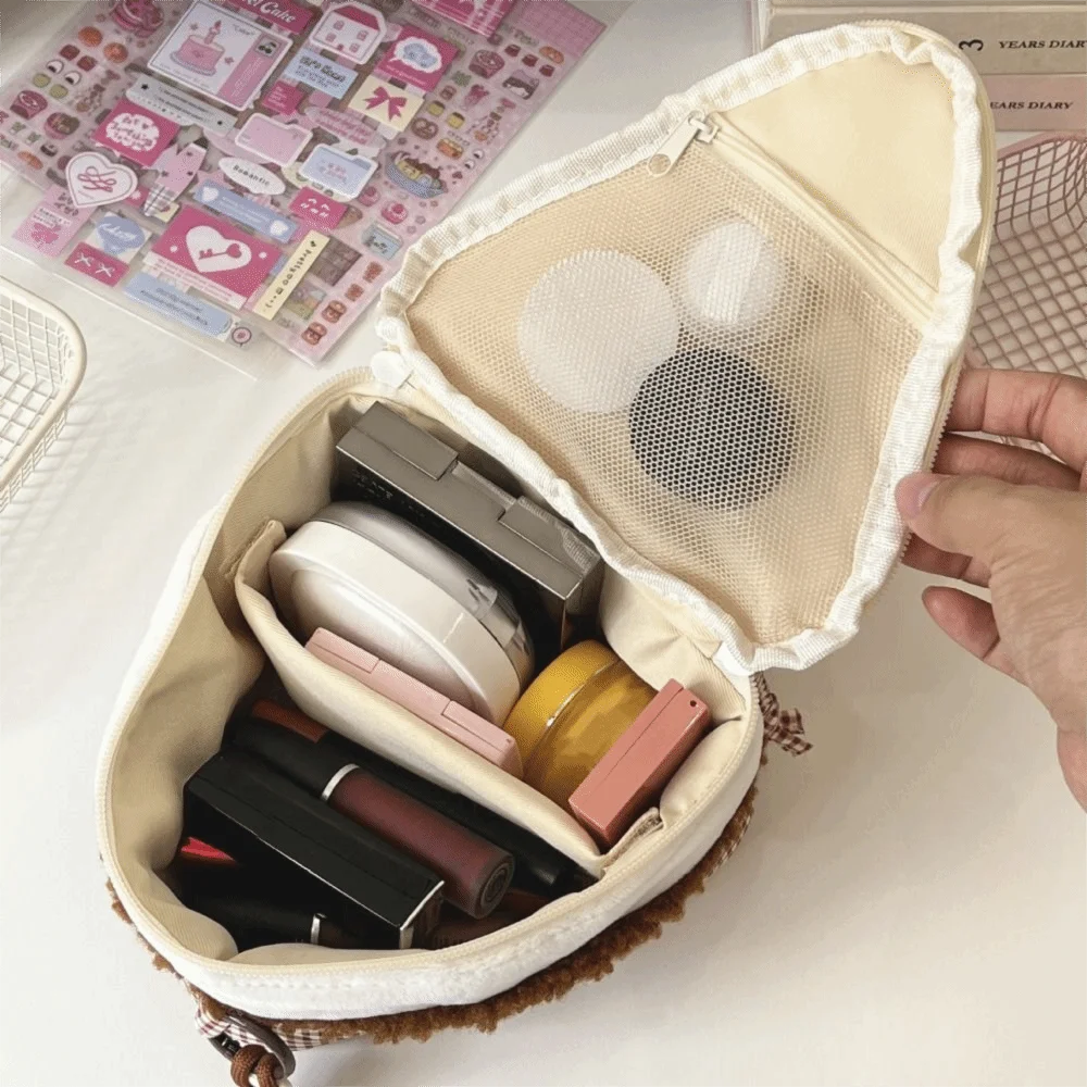 Portable Cherry Makeup Bag Triangular Cake Large-capacity Cosmetic Pouch Flip Design Camera Bag Travel