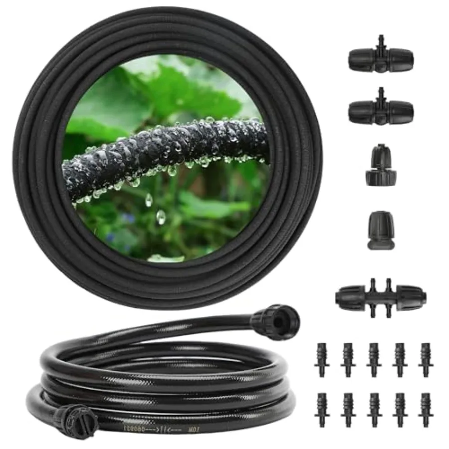 

Система капельного орошения с шлангом-дождевателем 100 футов (1/4 дюйма) - экономия воды на 80% с технологией Weeping Tech для глубокого полива корней, садовый комплект