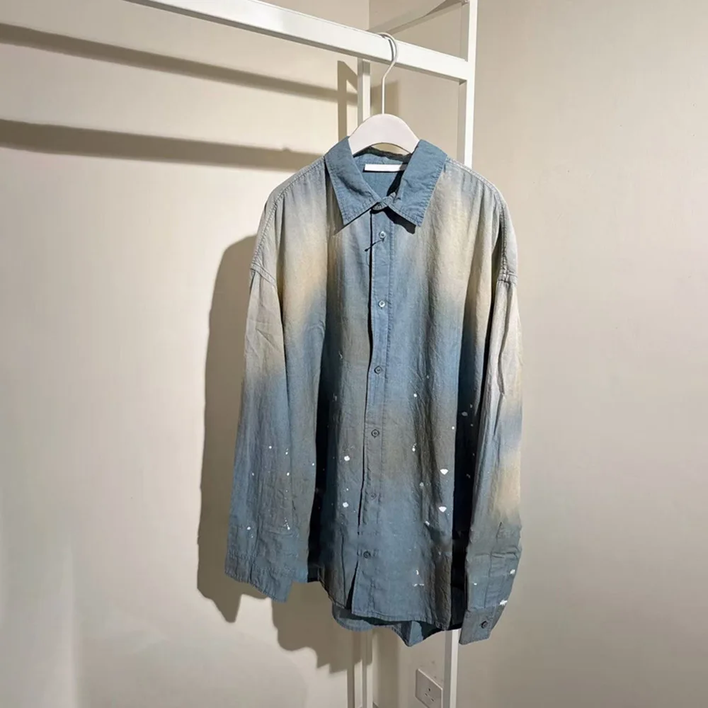 2025 خريف جديد خمر غسلها كم طويل قميص دينيم فضفاضة تناسب المرأة #1