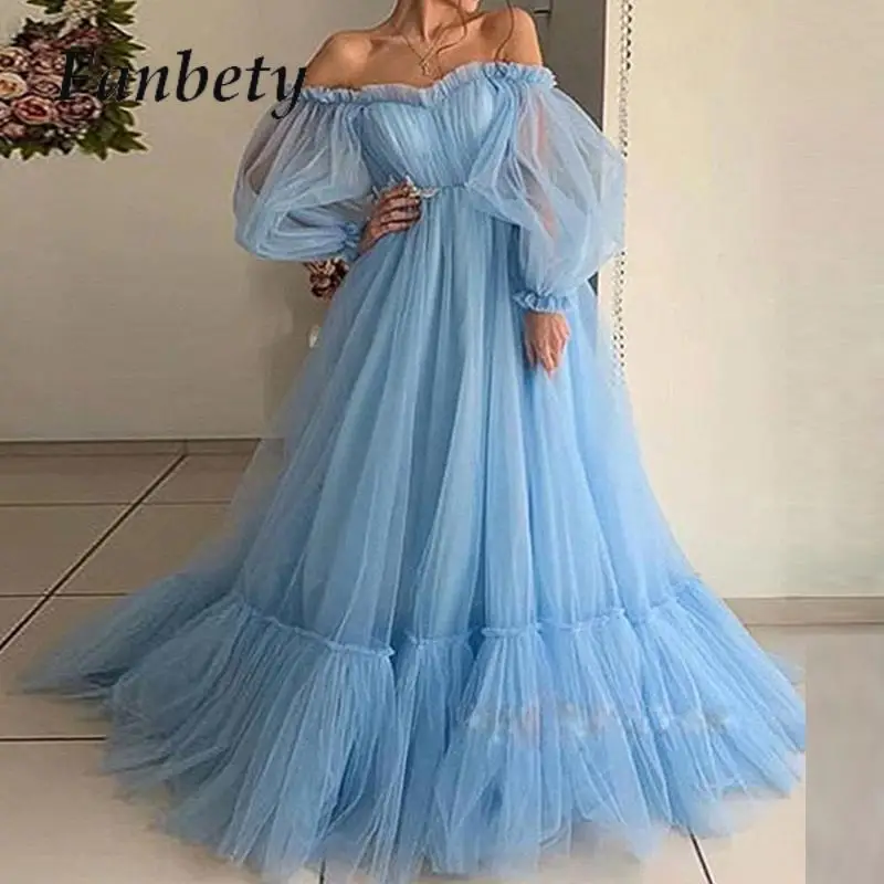 

Off Shoulder Sweetheart Overlay Tulle Champagne Bloom Flower Bridal Gowns Women Dress Fairy Solid Color Puffy Mesh Wedding Dress