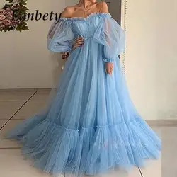 Vestidos de novia con hombros descubiertos y escote en forma de corazón de tul con flores color champán, vestido de novia de malla hinchada de Color sólido de hadas