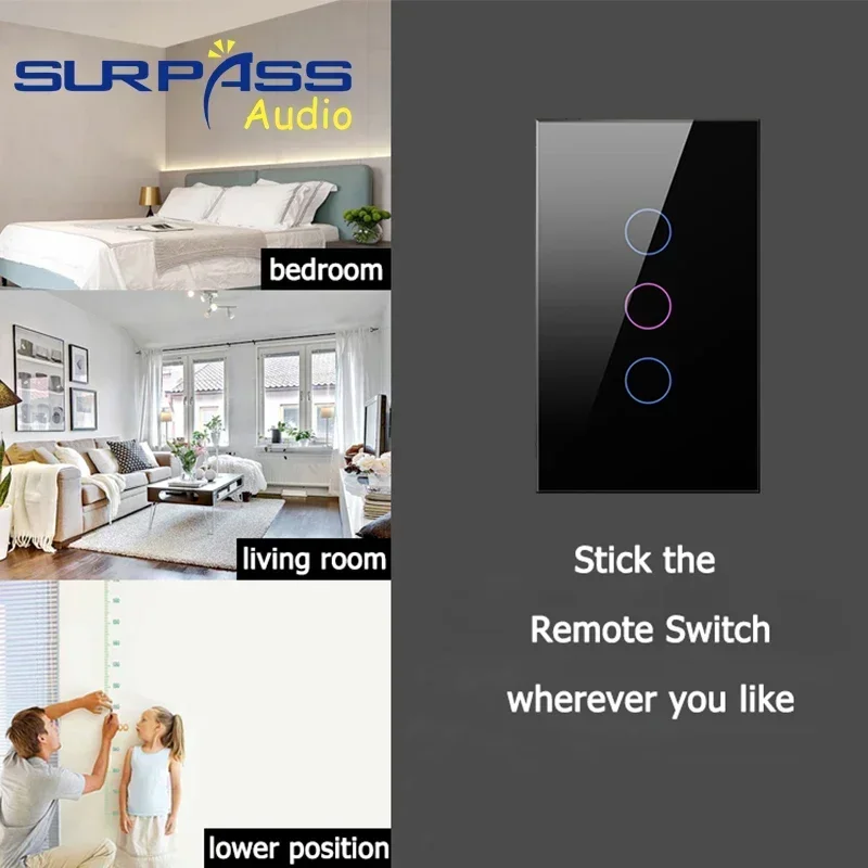 

WiFi Smart Home US Standard 1/2/3/4 Gang Glass Panel Sensitive Touch Switch Remote Control Voice Control Work with Alexa Google