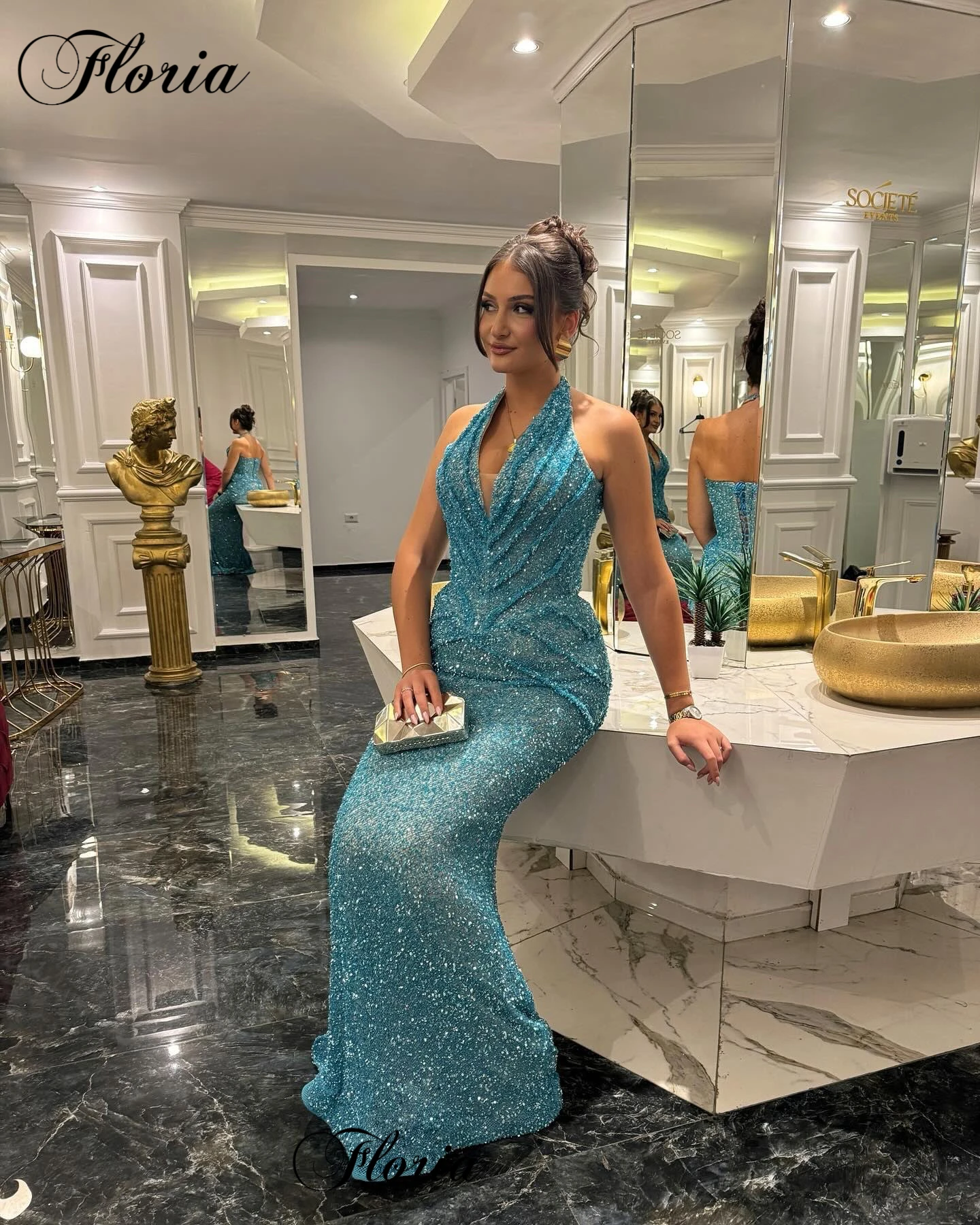 Blue Sexy Halter Cocktail Dresses Mermaid Simple Boho Prom Party Dresses Vestidos Femenino Backless Evening Gowns For Women