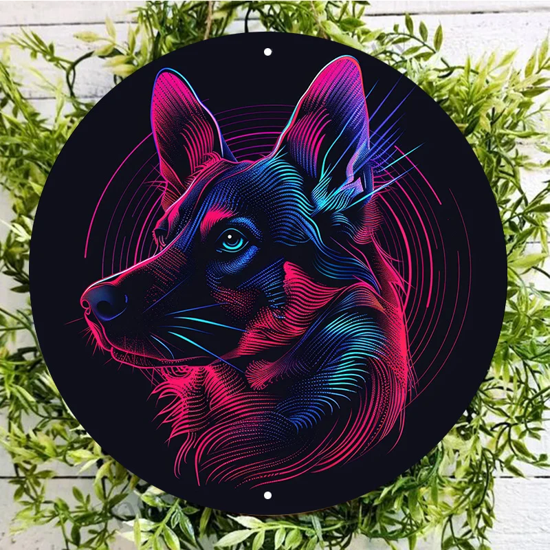 Waterproof Aluminum Dog Head Art Print, Round Metal Sign, HD Printing, Durable Wall Decor, Vibrant Weather-Resistant Door Hanger