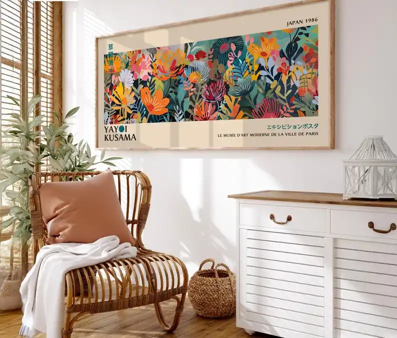 Großes japanisches abstraktes Leinwandposter von Yayoi Kusama, ungerahmte Panorama-Modern-Drucke für die Heimdekoration im Wohnzimmer und Schlafzimmer – Detail 5