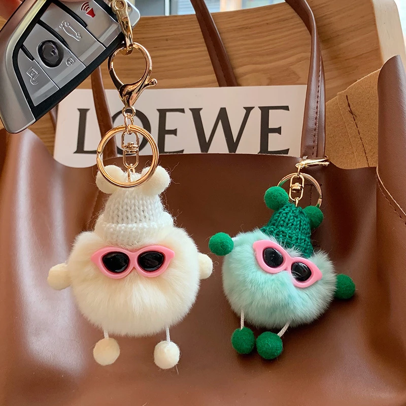 Rabbit Fur Bag Ornaments Cute Glasses Plush Doll Car Keychain Pendant Four-legged Plush Bag Accessories Plush Toy