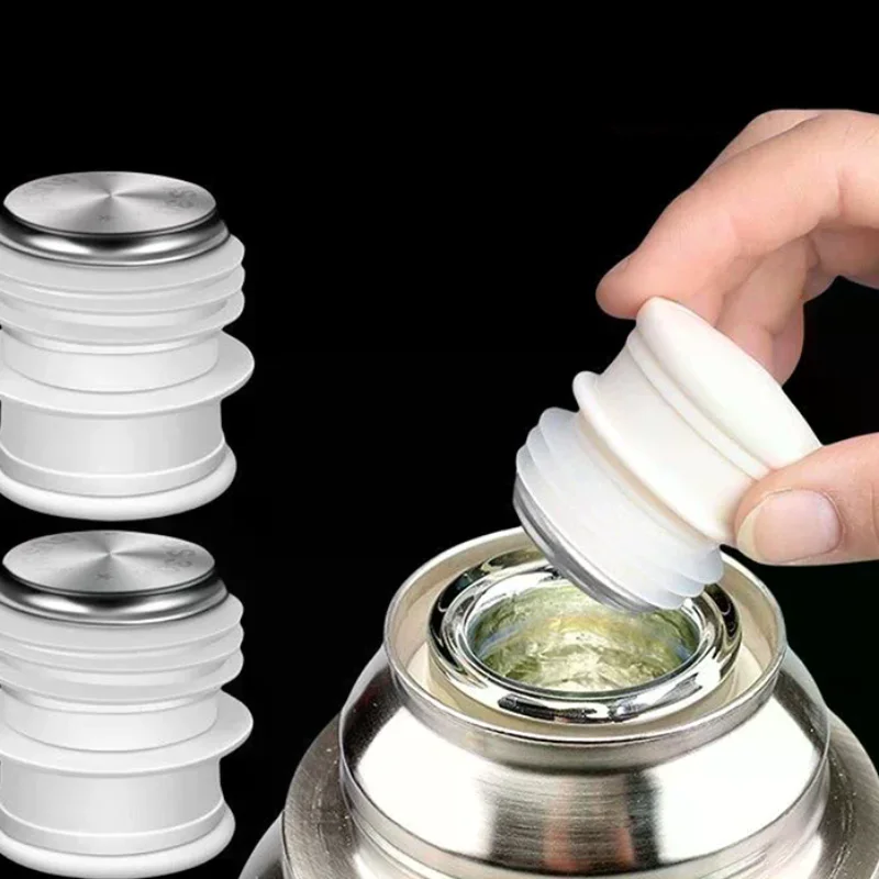 3pcs Replacement Parts Thermos Bottle Stopper Food Grade Thermos Cup Hot Water Cap Stainless Steel Silicone Kettle Cover
