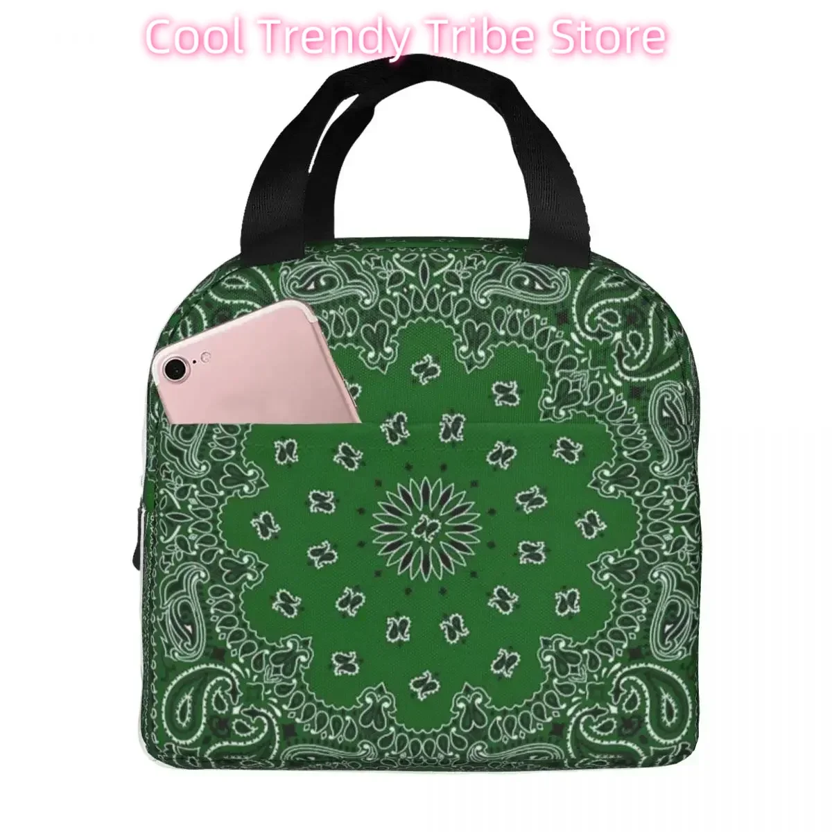 Green Bandana Insulated Lunch Bags Leakproof Picnic Bags Thermal Cooler Lunch Box Lunch Tote for Woman Work Children School