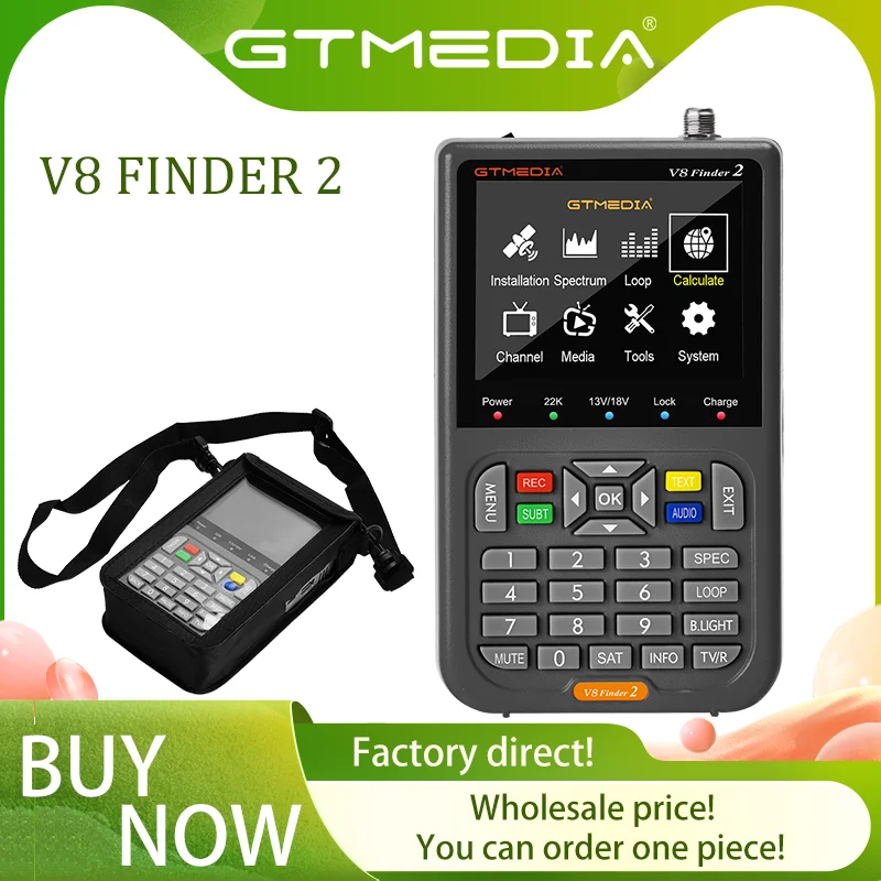 

GTMEDIA V8 Finder2 — спутниковый измеритель DVB-S2X/S2/S, ЖК-дисплей 3,5 дюйма, декодирование H.264, аккумулятор 4000 мАч