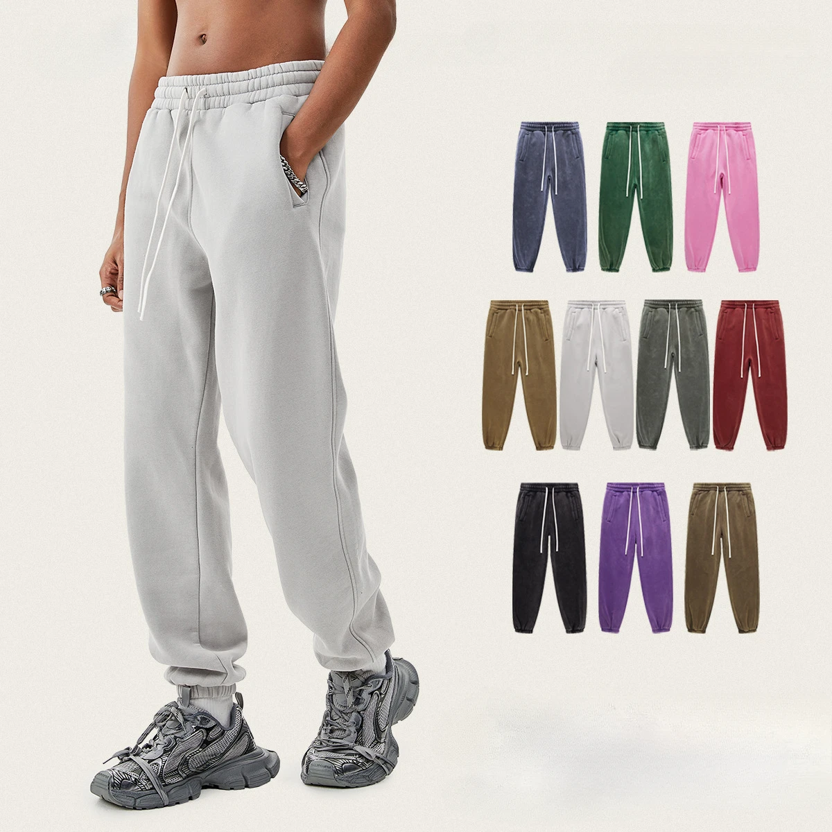 

American Retro Batik Washed Joggers Man Leggings Oversize Thick Fleece Sweatpants Men's Casual Couple Joggers Pants Cotton 2025
