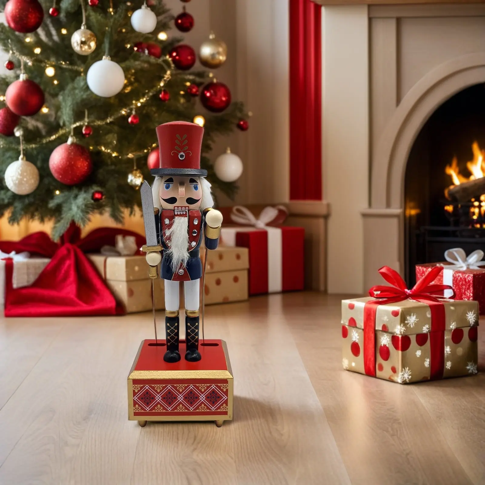 

Wooden Nutcracker Soldier Musical Box Wind Up Clockwork Xmas Decor Vintage Christmas Home Office Party Decoration Gift Good