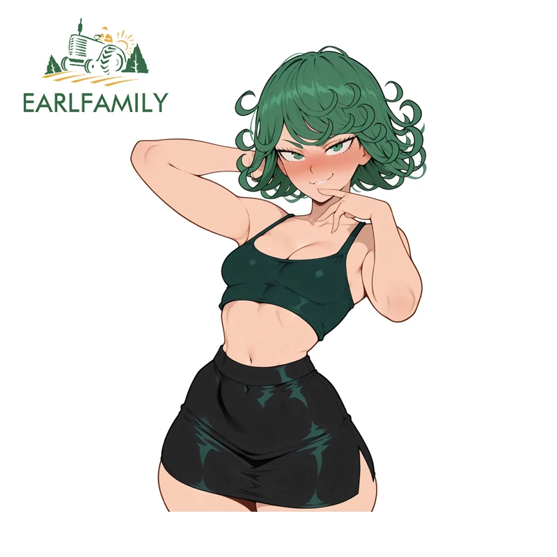 EARLFAMILY Smiling Shy Tatsumaki Car Stickers Sun Protection Decor Refrigerator RV Crack Proof Aesthetic Decorative Accessories