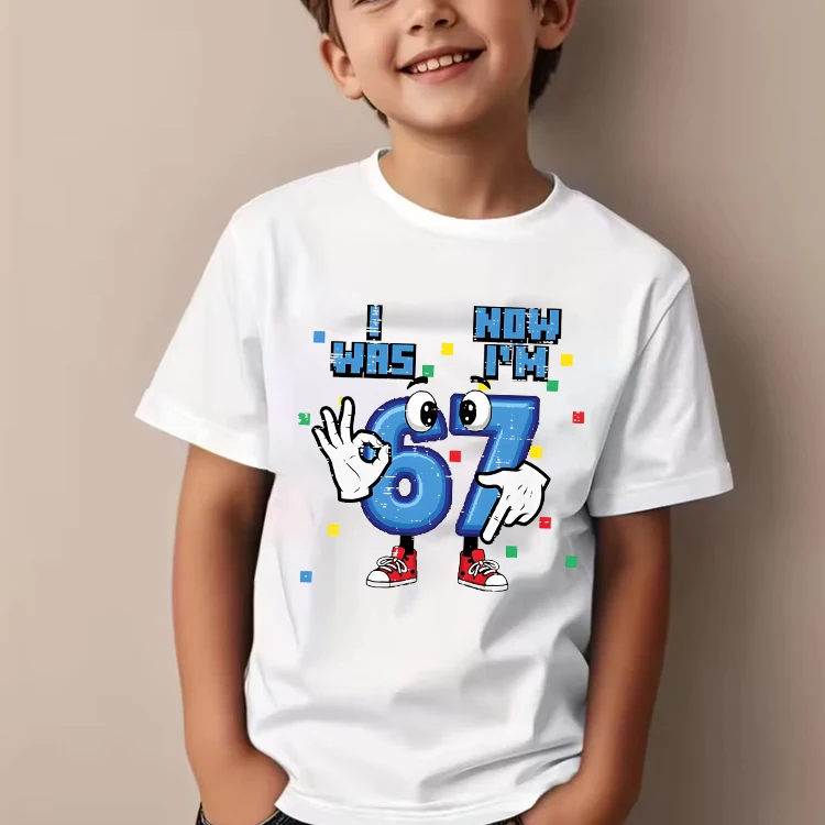 7th Birthday Shirt I Was 6 Now Im 7 Hands 67 Meme Boys Clothing Kids Youth T-Shirt Girl Boy Cotton Shirts Short Sleeve Tee