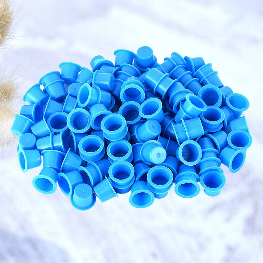 

100Pcs Ink Cups Disposable Plastic Ink Caps Permanent Eyelash Makeup Eyebrow Tattoo Pigment Container Size M Blue Supplies Kit