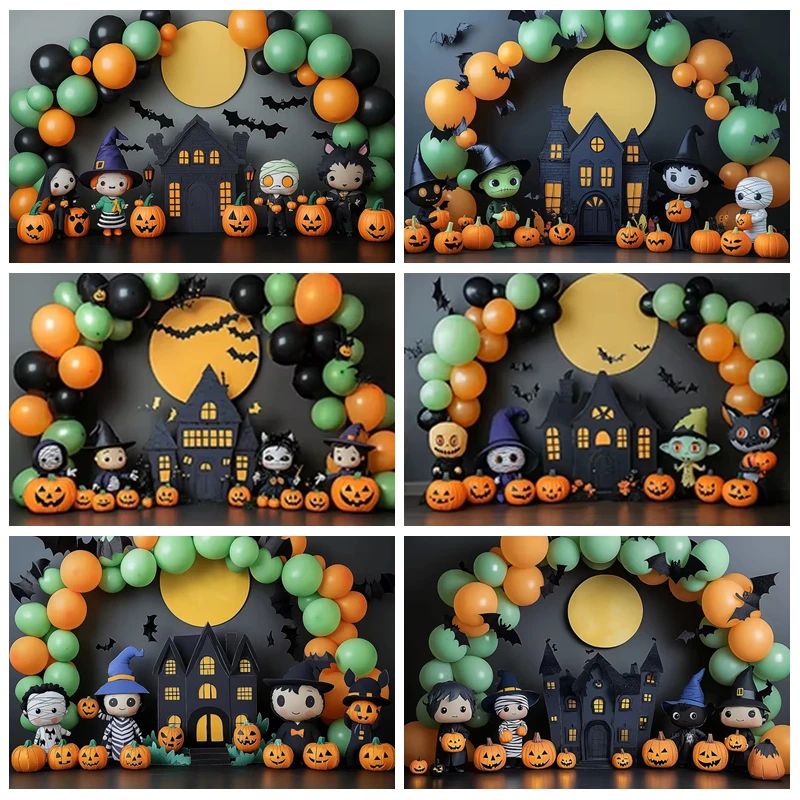 

Halloween House Backdrop Photography Castle Forest Moon Tombstone Festival Decor Lantern Background Photo Studio Supplies