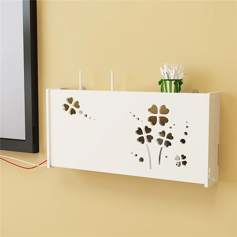 Wireless Wifi Router Shelf Storage Boxes Cable Power Plus Wire Bracket Wood-Plastic Wall Hanging Plug Board DIY Home Decorter