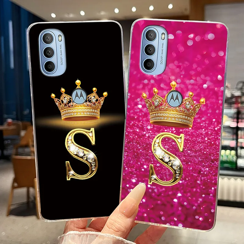 Capa para Motorola Moto G31 G41, Capa de Silicone Transparente Macia com Letras e Coroa, para Moto G31 G 31 XT2173-3, Bumper Protetor