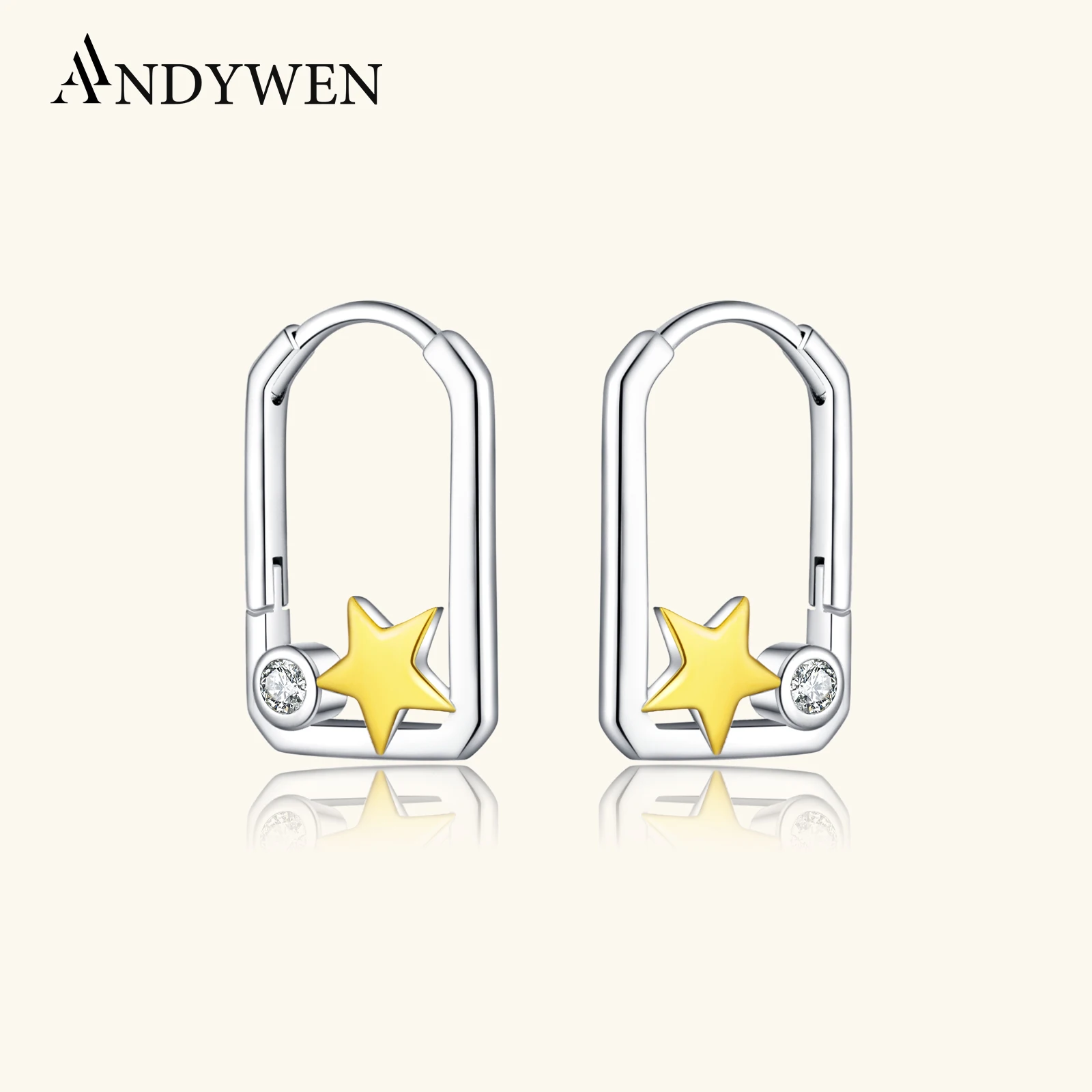 

ANDYWEN 925 Sterling Silver Gold Star Double Color Plating Hoop Earring Loops Piercing Women New Fine Casual Jewelry Gift