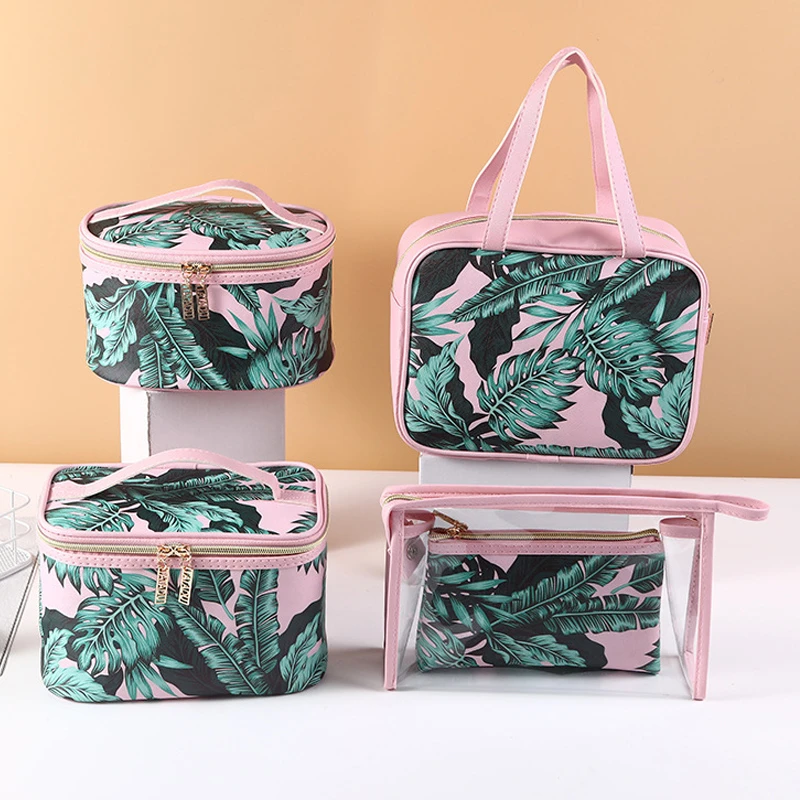 Distinctive Cosmetic Storage Bag For Going Out Portable Plant Printed Pink Stitching Household Oval Bathroom Storage Bag