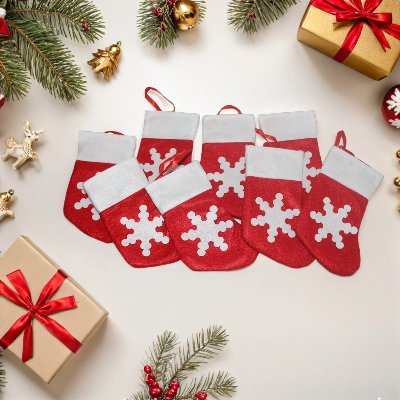 

24Pcs Mini Christmas Stockings Snowflake Felt Candy Pouch Holiday Tree Hanging Ornaments Small Present Bag Party Favor