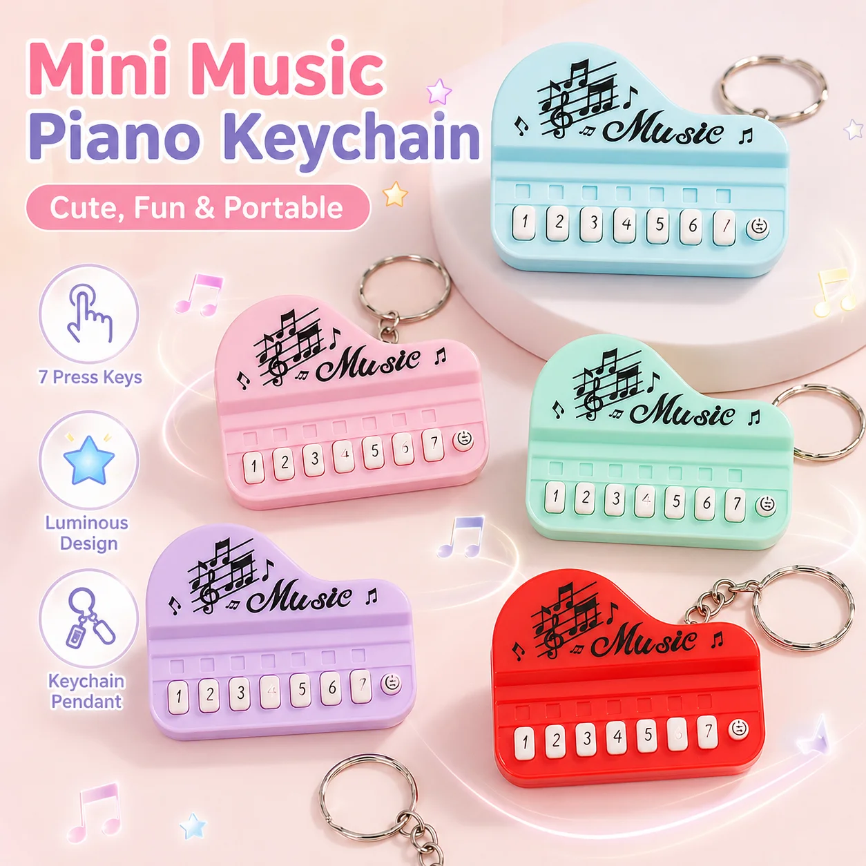 1/2/3 PCS Xmas Gift Compact 7 Keys Piano Keyring Multicolor Portable Musical Ornament Daily Carry Decor Pendant