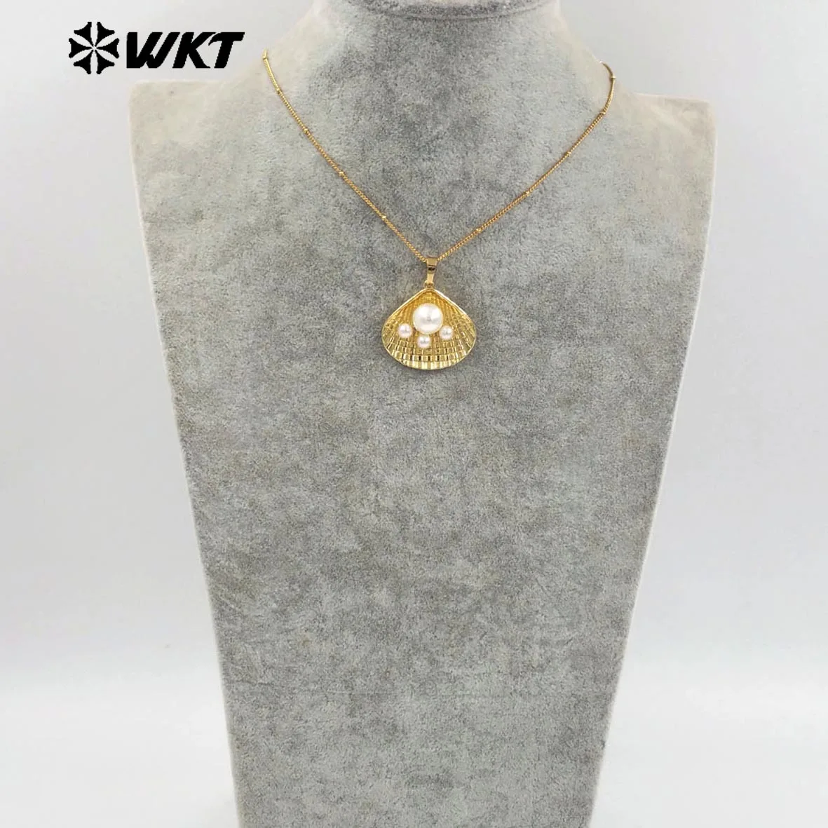 WT-JN309 Beautiful Shell Shape Manmade Pearls Necklace With 18k Real Gold Plated  For Girls Anniversary Gifts