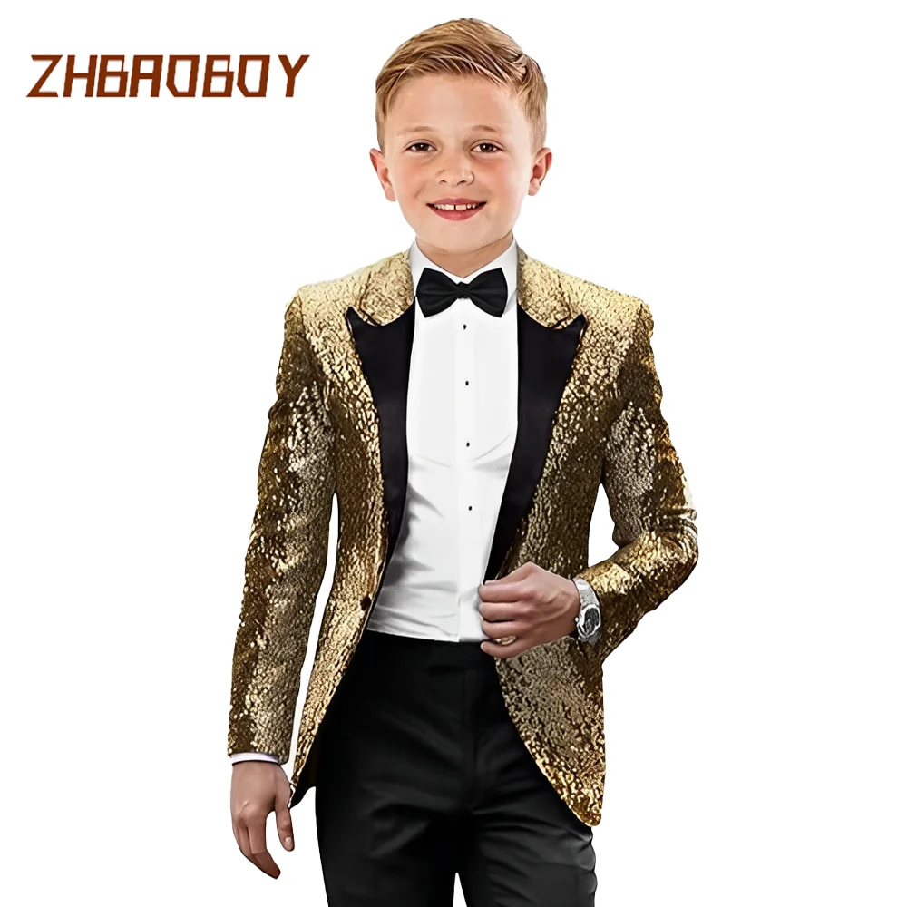 

Kids Tuxedo Suits for Boys Sequin Slim Fit Dress Clothes Formal 2 Piece Prom Party Shiny Tuxedo Blazer Pants Bowtie