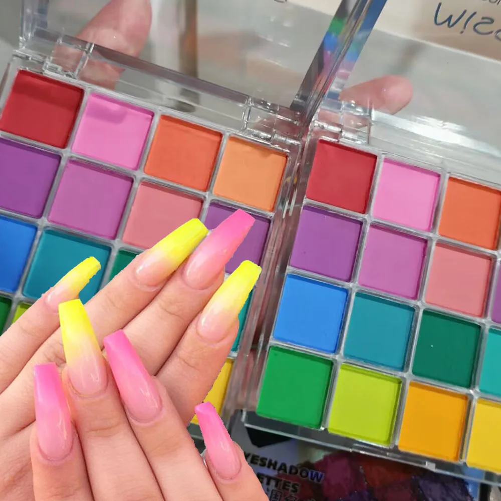 4/6/9/16 Kleur Ombre Nagel Poeder Effen Gradiënt Pigment Wrijven op Nagels Pat-pat Poeder Oogschaduw Glitter Nail Art Palet Poeder