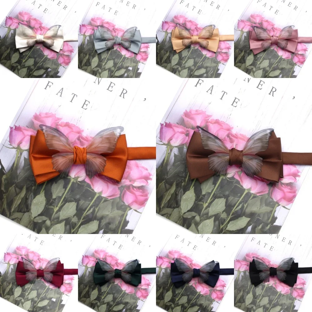موضة بلون فراشة ربطة القوس فيونكة لينة قابل للتعديل الرجال ربطة العنق الأورجانزا Bowknot العريس وصيف ربطة عنق البدلة الملحقات #6