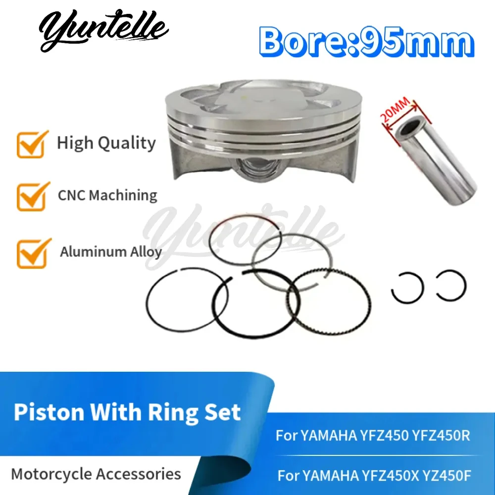 STD Bore 95mm Engine Piston With Rings Set For YAMAHA YFZ450 YFZ450R YFZ450X YZ450F WR450F Bike Motorcycle Accessories Pin 20mm