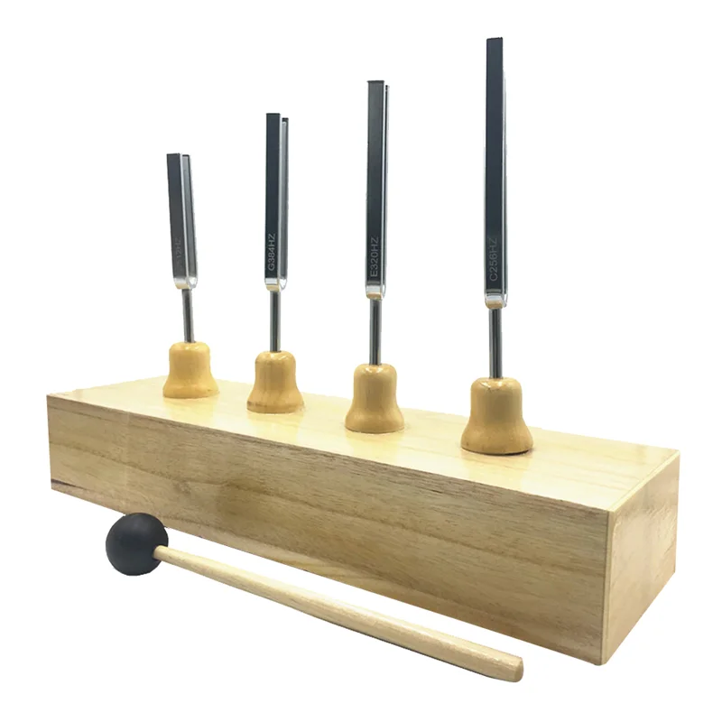 

AZZ-4Pcs Accurate Frequency 256Hz 320HZ 384HZ 512Hz Music Tuning Fork Set Music Flat Fork Measure Gauge with Hammer