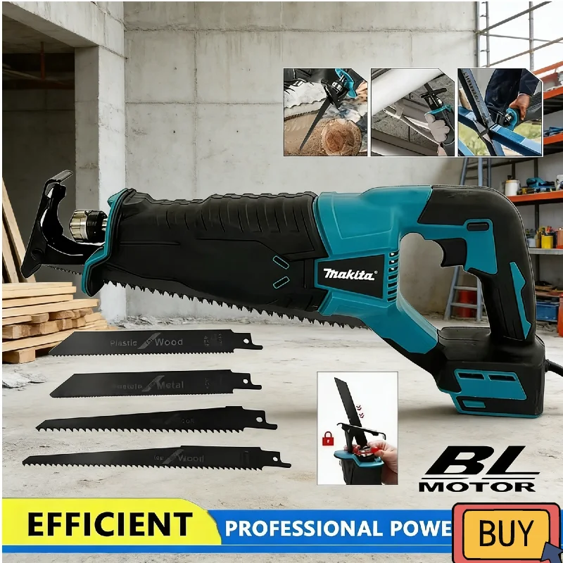 

Makita Brushless Reciprocating Saw Reciprocating Saw Portable Cordless Power Tools With 4pcs Saw Blades For 18V Battery