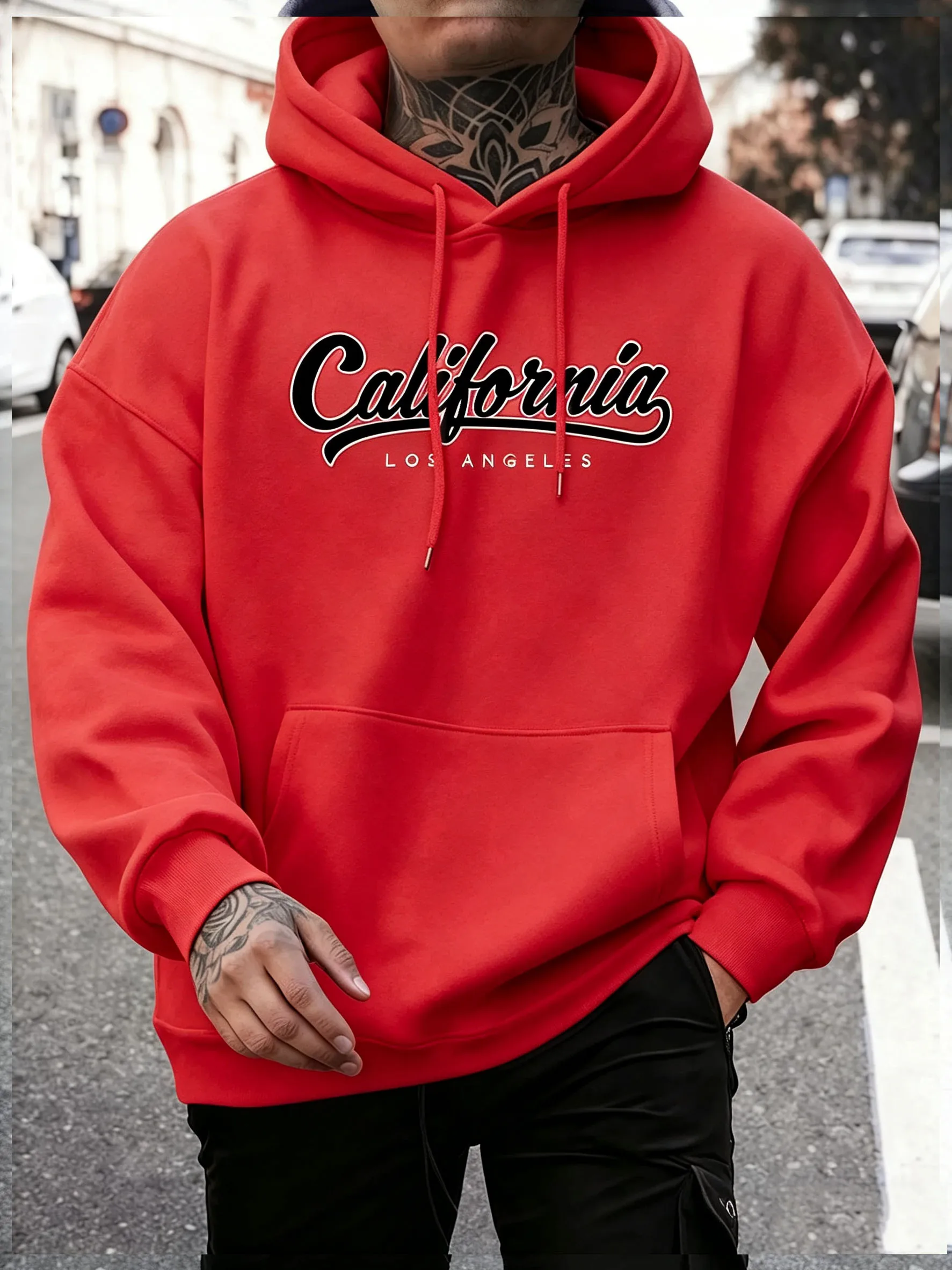 Men Hoodie California Los Angeles Letter Graphic Print Pullover Hooded Sweatshirt Casual Loose Streetwear Male Autumn Winter Top
