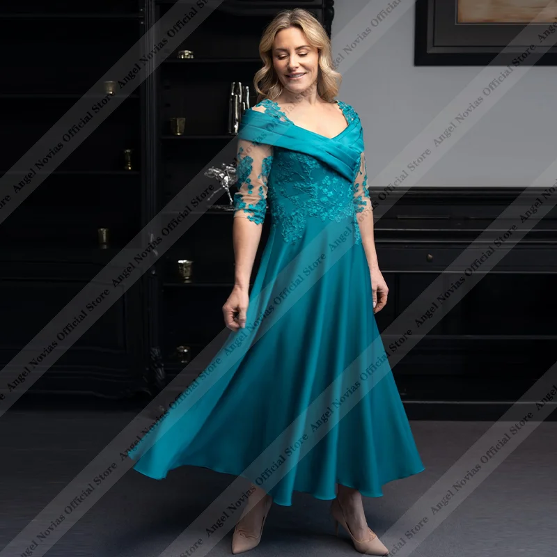 Ankle Length Green A Line Mother of the Bride Dresses 2026 Half Sleeves Elegant Evening Dresses Vestido invitada Boda