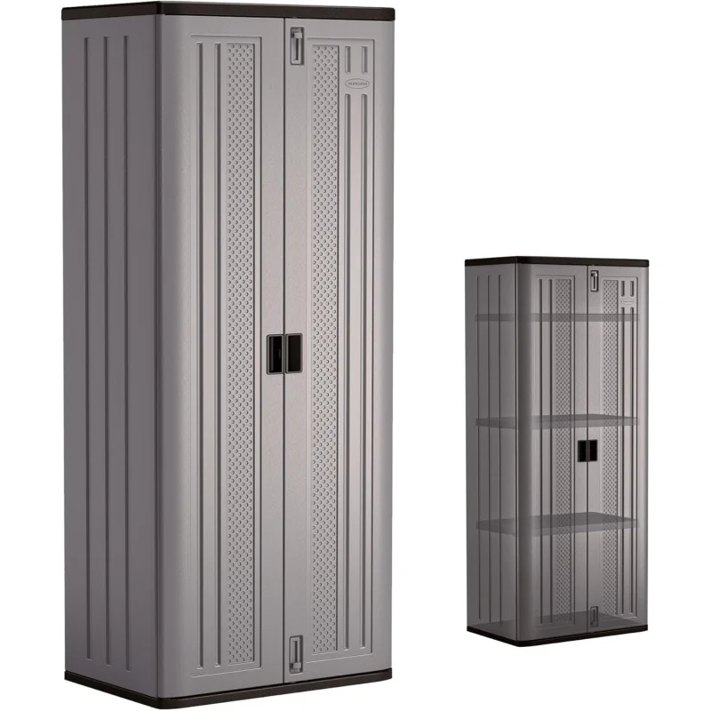

2026：Tall , Platinum Resin Garage Storage Cabinet with & Shelves, Plastic, Lockable, Freestanding Ut
