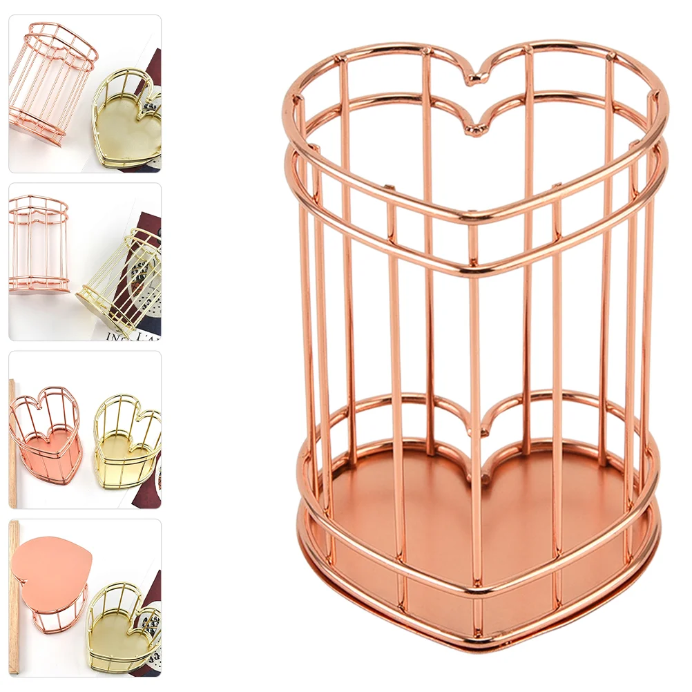 

Makeup Brush Container Organizer Iron Heart Pen Holder Office Accessories Desktop Pens Bucket Stationery Stainless Steel for