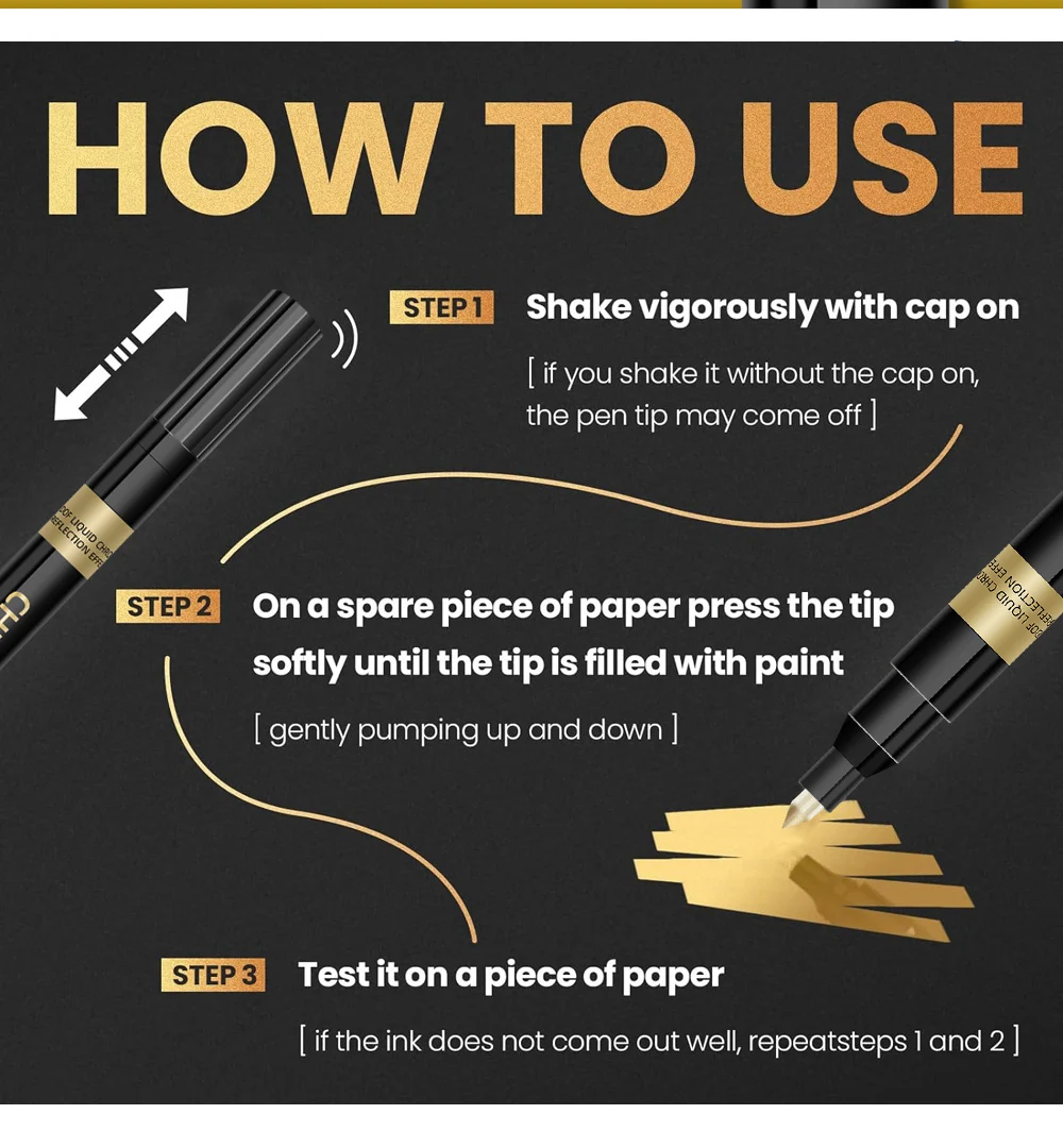 1 Stück Chrom Spiegel Markierung stift 0,7mm 1mm 2mm DIY reflektierende Farbe Stift permanent Gold Silber Kupfer Marker Modell Malerei Markierung – Detail 7