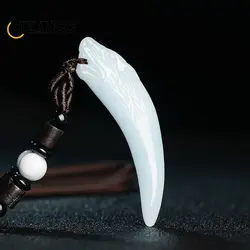 Natural China Goat Fat White Jade Wolf Tooth Pendant Men's and Women's Personality Charm Jewelry Necklace Couples Birthday Gift