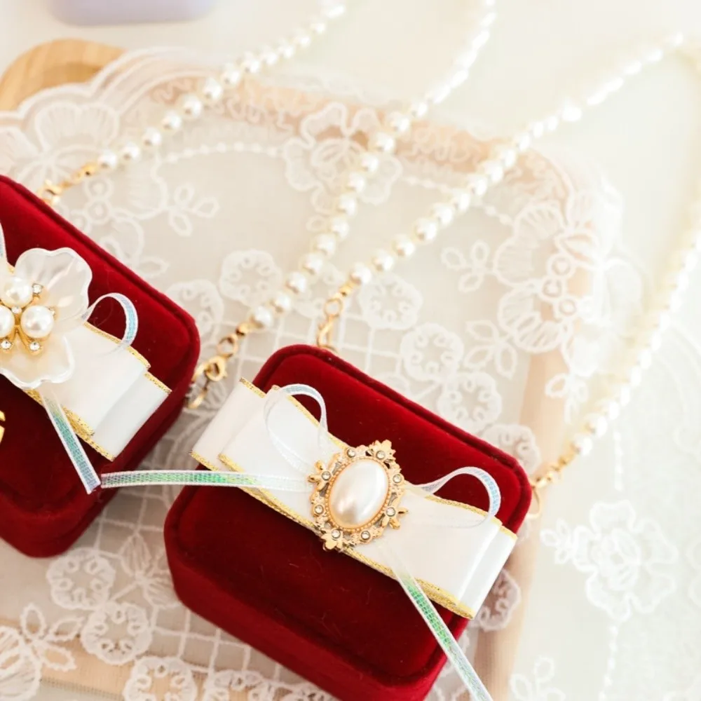 

Jewelry Organizer Pearl Wedding Couples Rings Box Bow Heart Pets Collars Ring Box Anti-collision Flocked Jewelry Box Propose