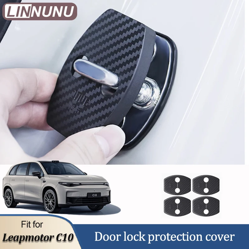 LINNUNU ABS Car Door Lock Buckle Protection Cover Anti-Collision Shock Absorbing Pad Buffer Cushion Rust proof For Leapmotor C10