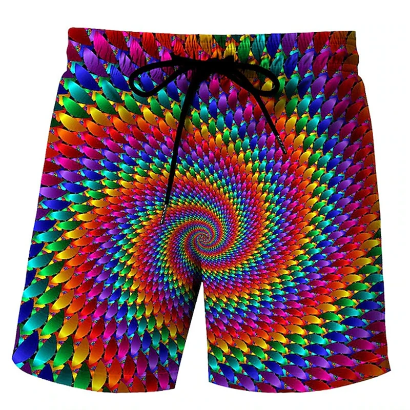 Classic Vertigo Pattern 3D Print Beach Short Pants Mens Rainbow Shorts Swim Trunks Kid Summer Board Shorts Funny  Mens Clothing