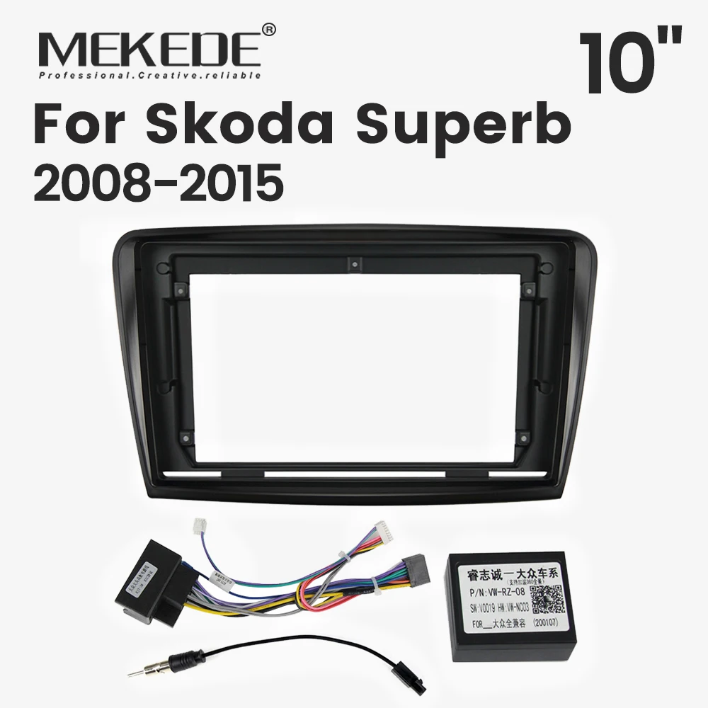 MEKEDE Car Radio Frame For Skoda Superb 2008 2009-2015 Bezel Frame Mounting Panel Frame Cable Canbus Protocol Box Harness Fascia