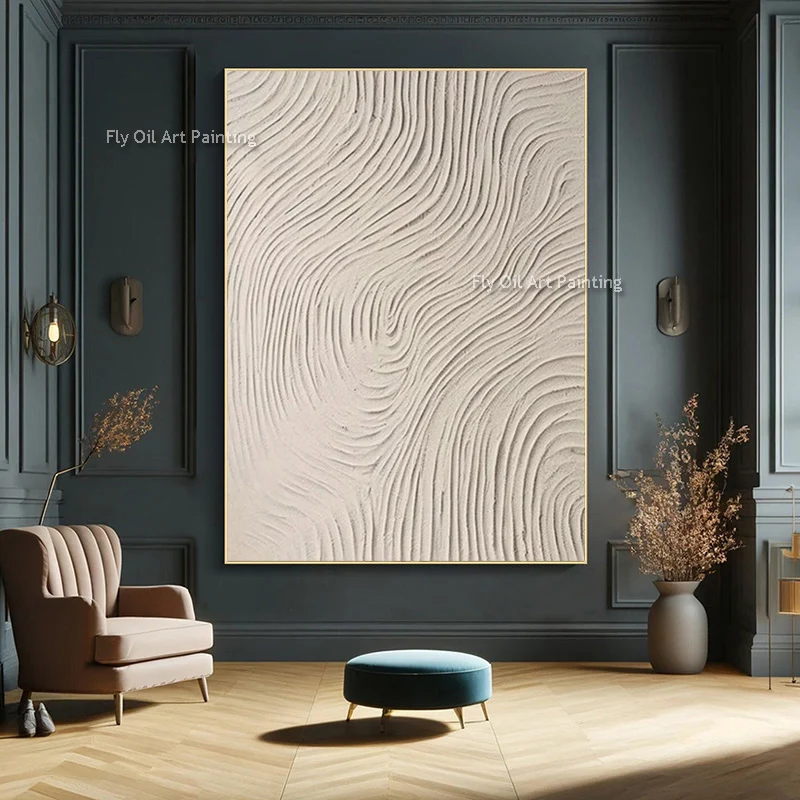 Fashion Pure White Tetxure Thick Oil Painting New Handpainted Abstract Home Wall Art Decor Items Orange White Canvas Artwork