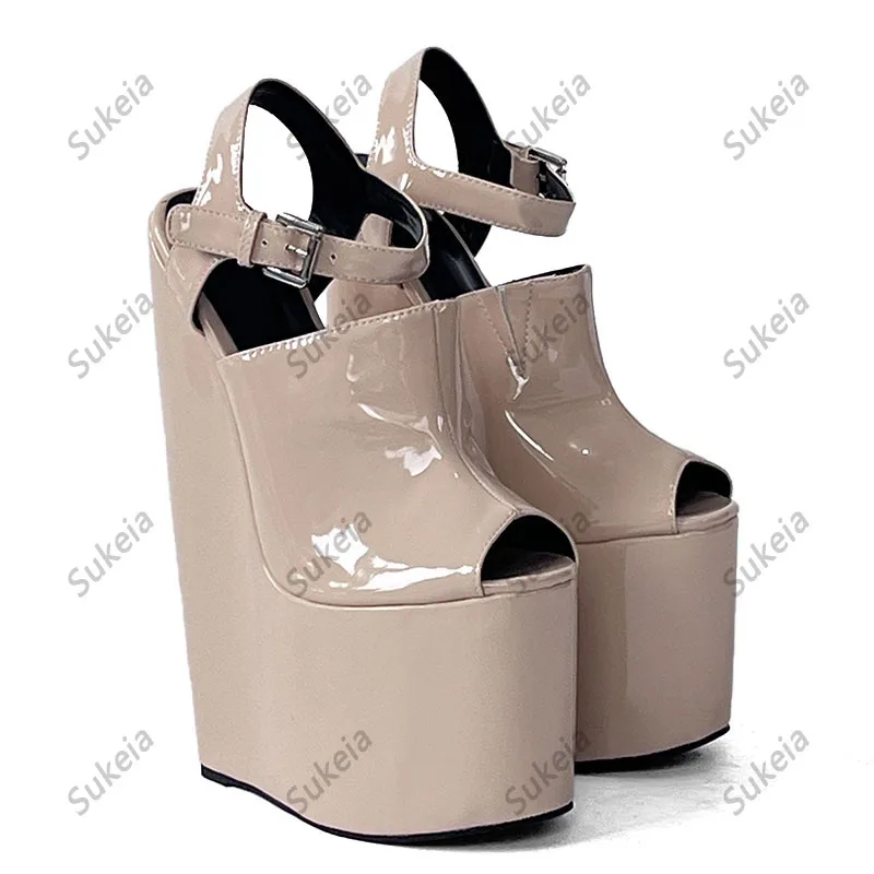 Sukeia Real Photos Women Platform Sandals Wedges High Heels Peep Toe Beautiful Nude Party Shoes Ladies US Plus Size 4-15