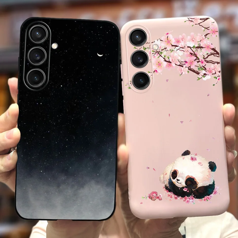 For Funda Samsung Galaxy A35 A25 2023 5G Case SM-A356B SM-A256B Black Cat Moon Night Fashion Coque Etui Matte Silicone Housing