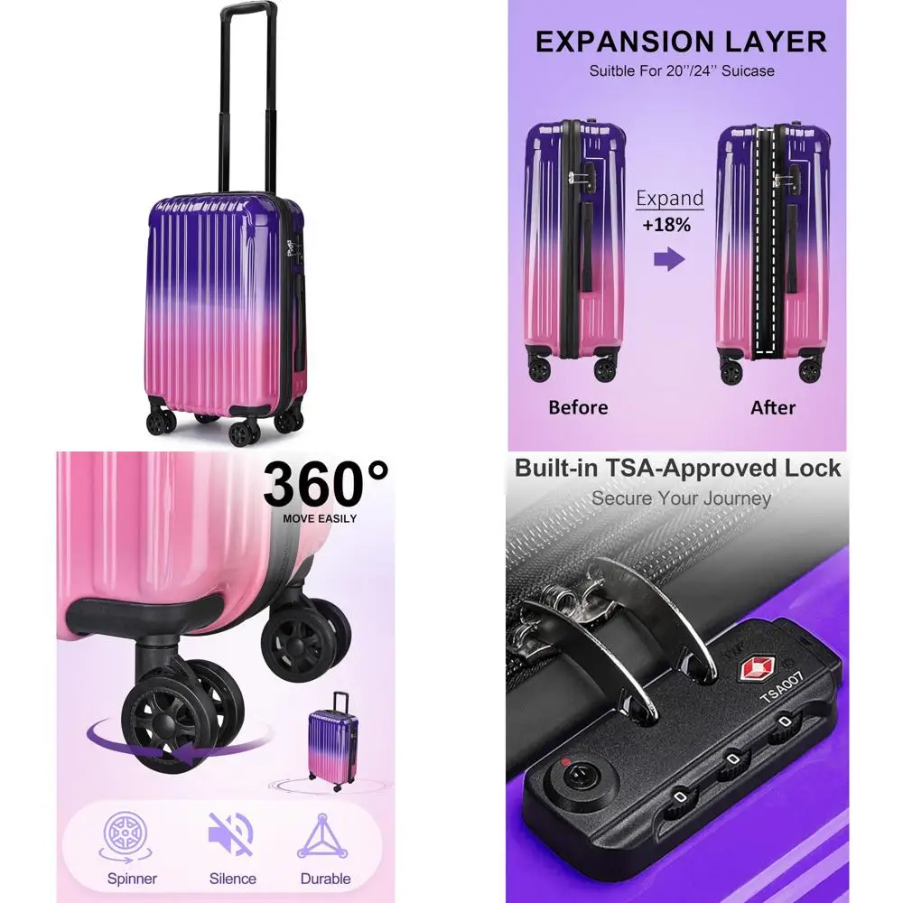Expandable Hard Shell Spinner Luggage with TSA Lock - Approved Airline Carry-On Suitcase for Travel